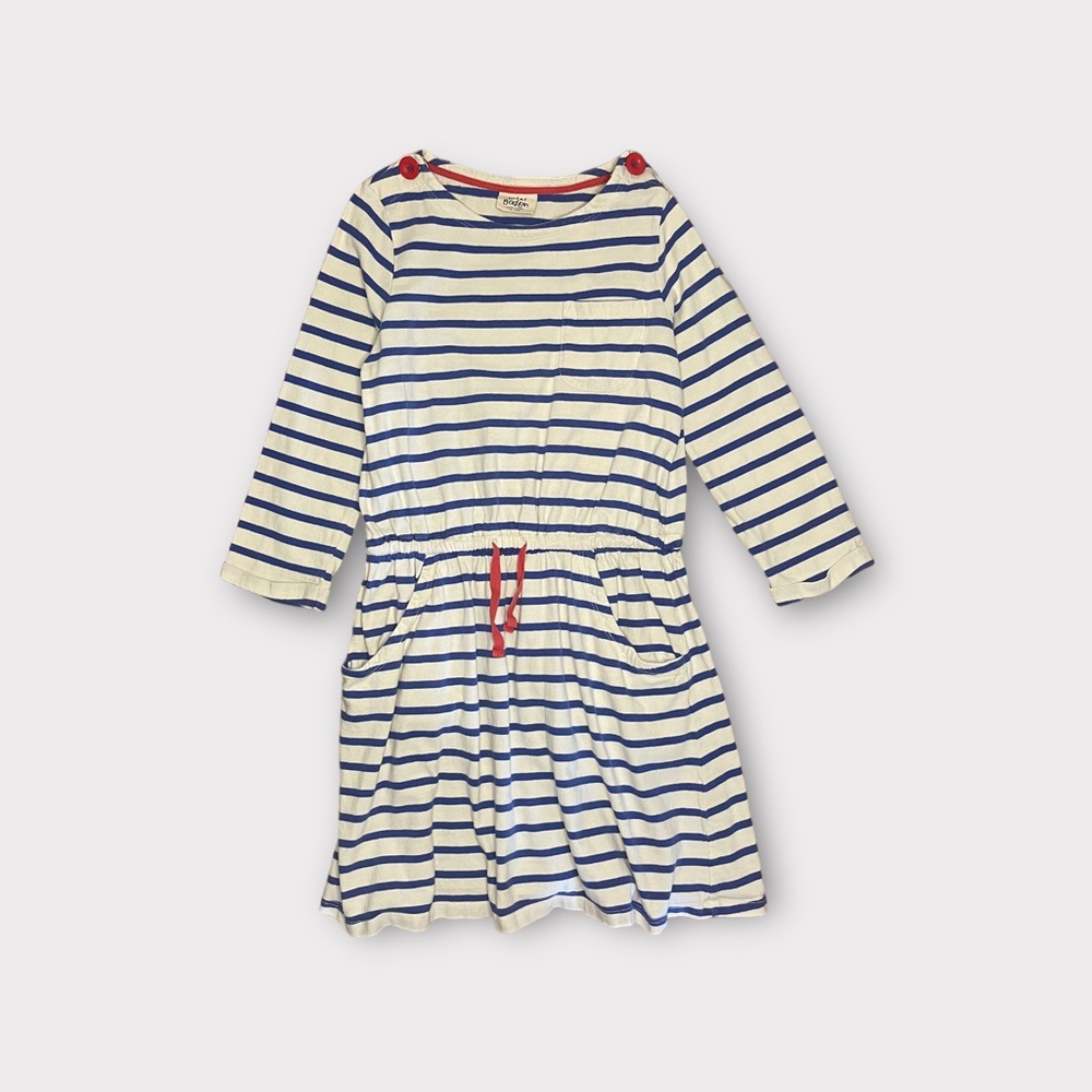 Mini Boden Vintage White & Blue Striped Long Sleeve Dress